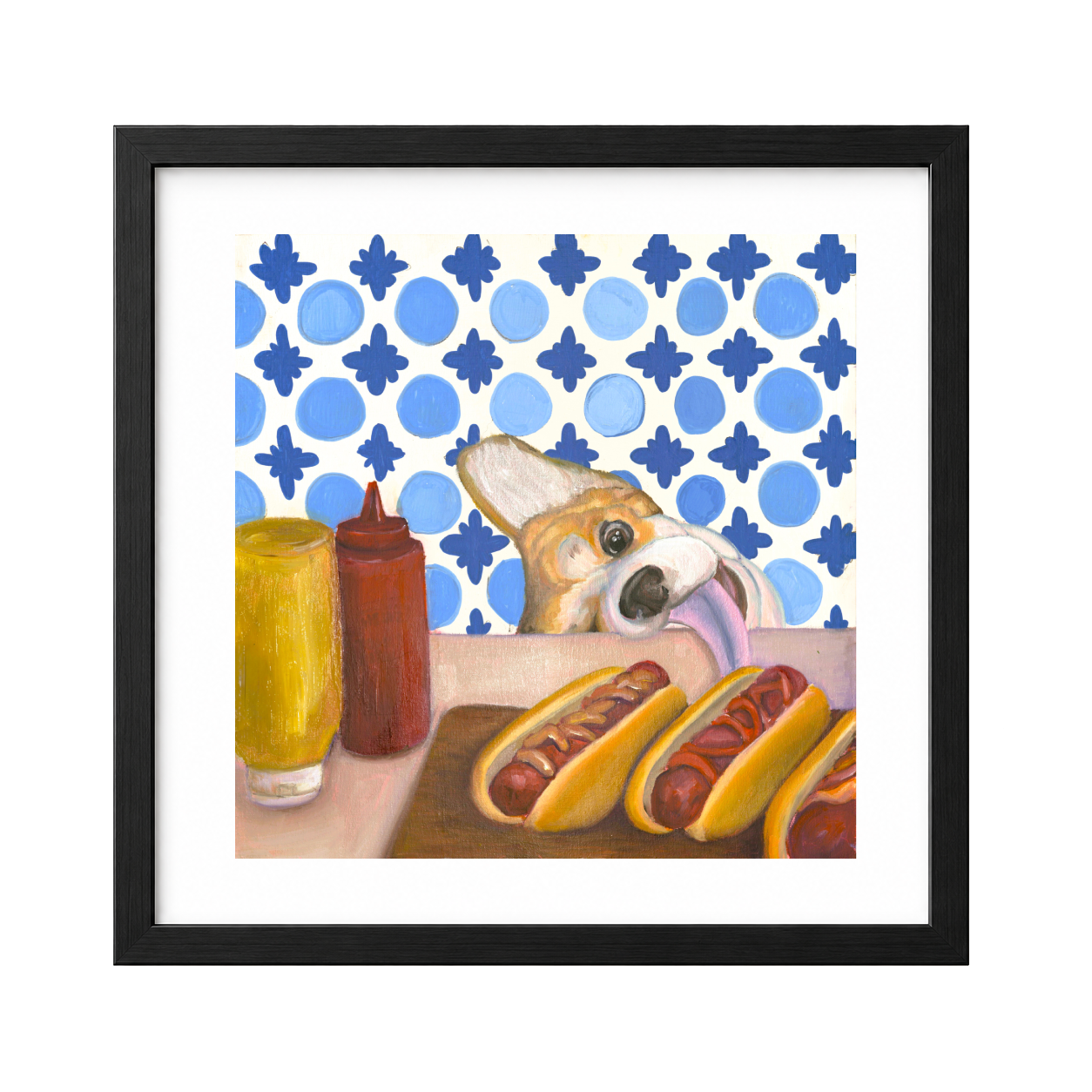 Corgi & Hot Dogs Fine Art Poster – Whimsical Pop Art Print
