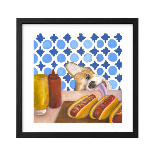 Corgi & Hot Dogs Fine Art Poster – Whimsical Pop Art Print
