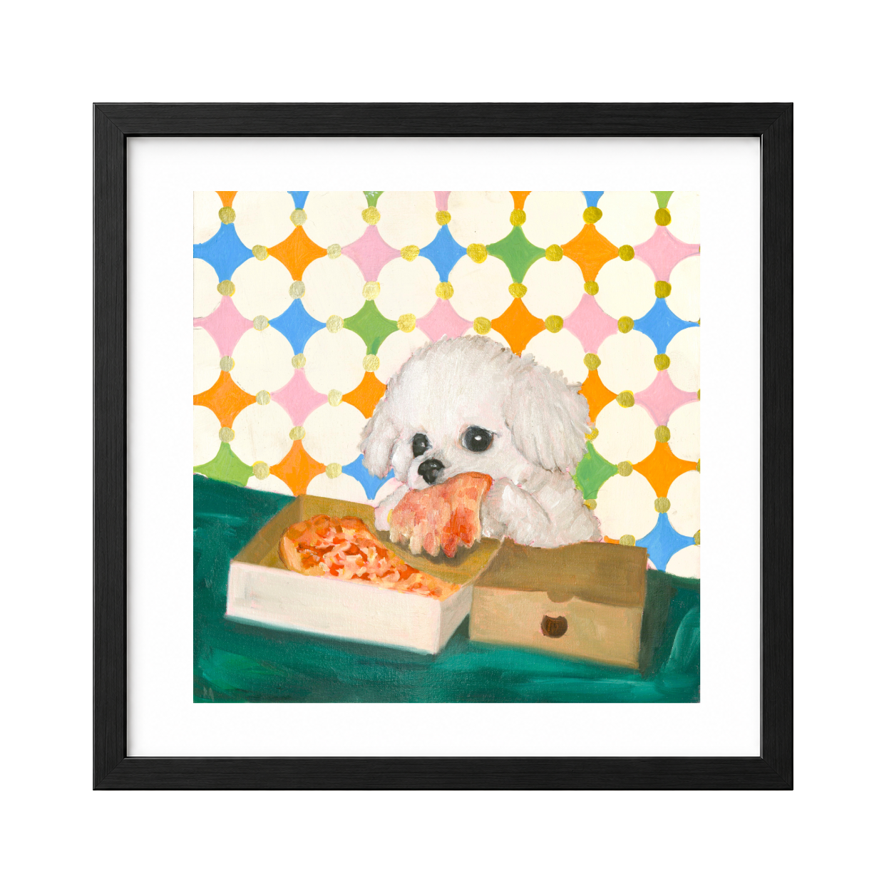 Cute Puppy Pizza Fine Art Poster — Playful Pop-Art Wall Print