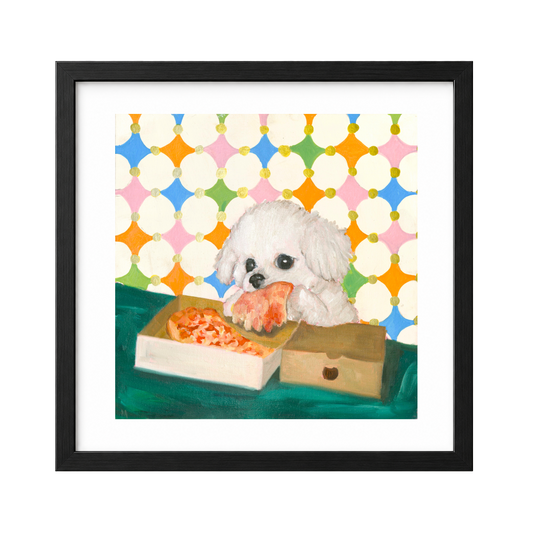 Cute Puppy Pizza Fine Art Poster — Playful Pop-Art Wall Print
